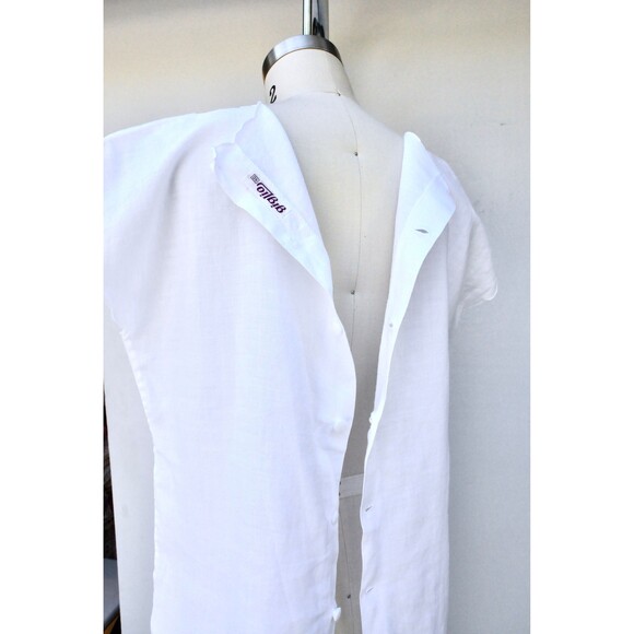 White LINEN Blouse Hand Embroidered Button Down Back Scalloped Hem Italian S M - Picture 9 of 9